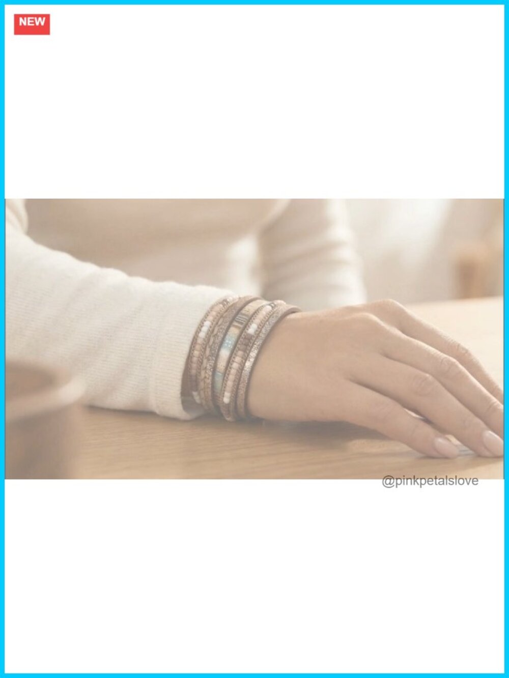 Leather Wrap Bracelet with Beads, Cuff, Magnetic Clasp, Bohemian Style - Picture 5 of 6